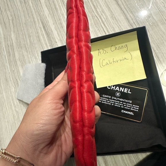 SOLD!!! NEW Chanel Red Camellia Lambskin O Case with SHW. Full set. - Picture 5 of 6